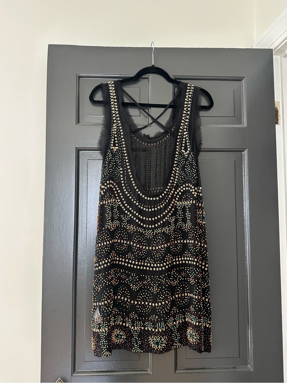 Nanette Lepore Sand Castle Slip Dress Size 6 100% Silk Beaded Sequin Y2K